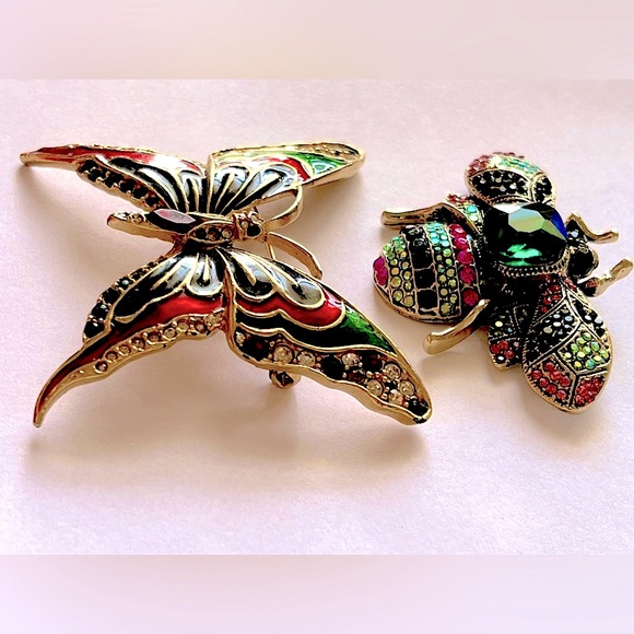 🦋🐝 Vintage Rhinestone Brooch Bundle Butterfly & Bee - Picture 4 of 7